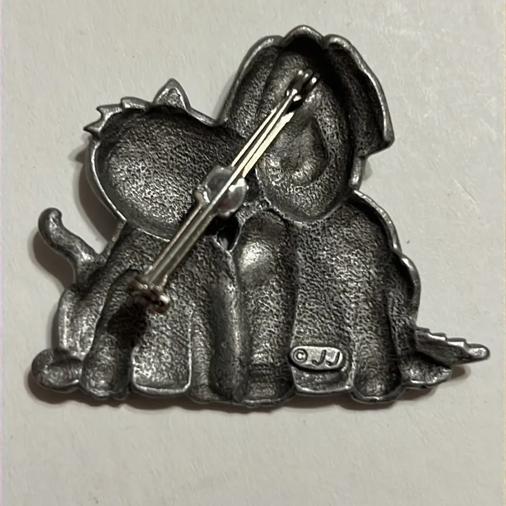 Vintage J.J. Pewter Dog and Cat Brooch